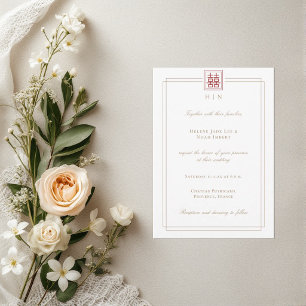 Convites Casamento Chinês de Felicidade Dupla Moderna Elega