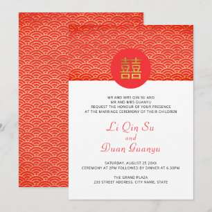 Convites Casamento Chinês de Felicidade Dupla Vermelha e D