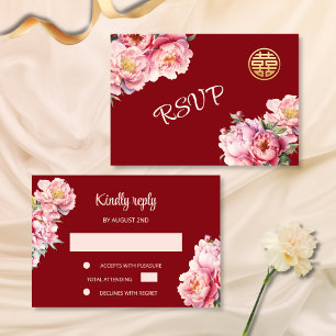 Convites Casamento Chinês de Peony Red RSVP