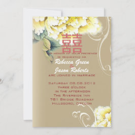 Convites casamento chinês floral de peônia vintage moderno