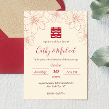Casamento chinês floral vermelho e bege Boho