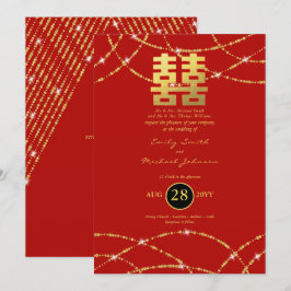 Convites Casamento Chinês Luzes Douradas Dupla Felicidade