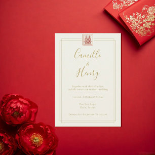 Convites Casamento Chinês Marfim Dupla Felicidade Chic Mode