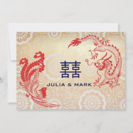 Convites Casamento Chinês Moderno Dragão-Phoenix