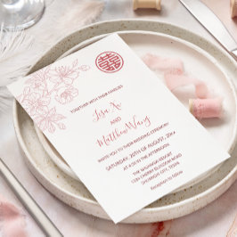 Convites Casamento Chinês Rosa Floral Desabrochado