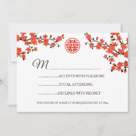 Convites Casamento Chinês RSVP Flor Vermelha