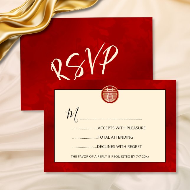 Convites Casamento Chinês RSVP Moderno Vermelho (Criador carregado)
