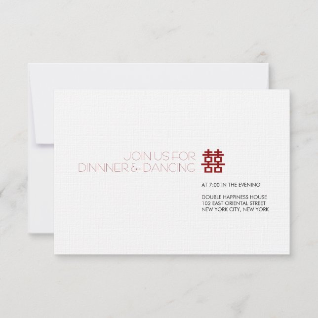 Convites Casamento Chinês Simples de Felicidade Dupla Minim (Frente)