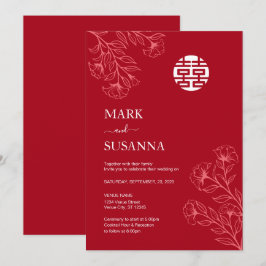 Convites Casamento Chinês Tradicional Floral Shuang Xi