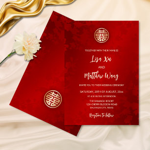 Convites Casamento Chinês Vermelho Simples Moderno