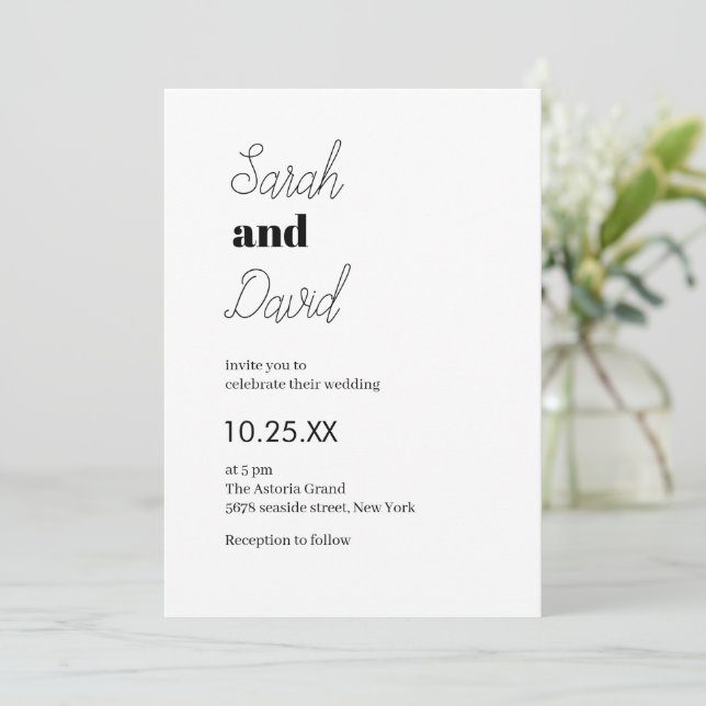 Convites Casamento chique Casamento moderno preto e branco (Em pé/Frente)