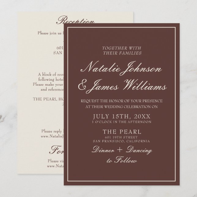 Convites Casamento Chique Chocolate Marrom Antigo Dinheiro  (Frente/Verso)