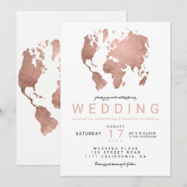 Convites Casamento chique do mapa do mundo do ouro