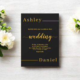 Convites Casamento Chique Elegante Preto e Dourado Moderno 