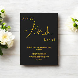 Convites Casamento Chique Elegante Preto e Dourado Moderno 