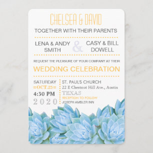 Convites Casamento chique moderno do Succulent azul &