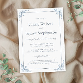 Convites Casamento Chique Romântico Azul e Branco