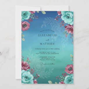 Convites Casamento Ciano Magenta Ranunculus Eucalipto