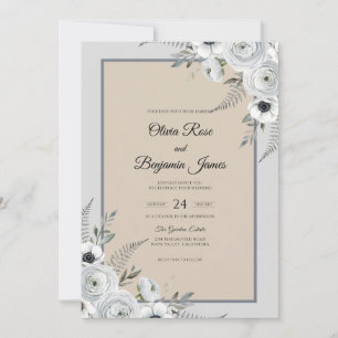 Convites Casamento Cinza Anêmona Creme