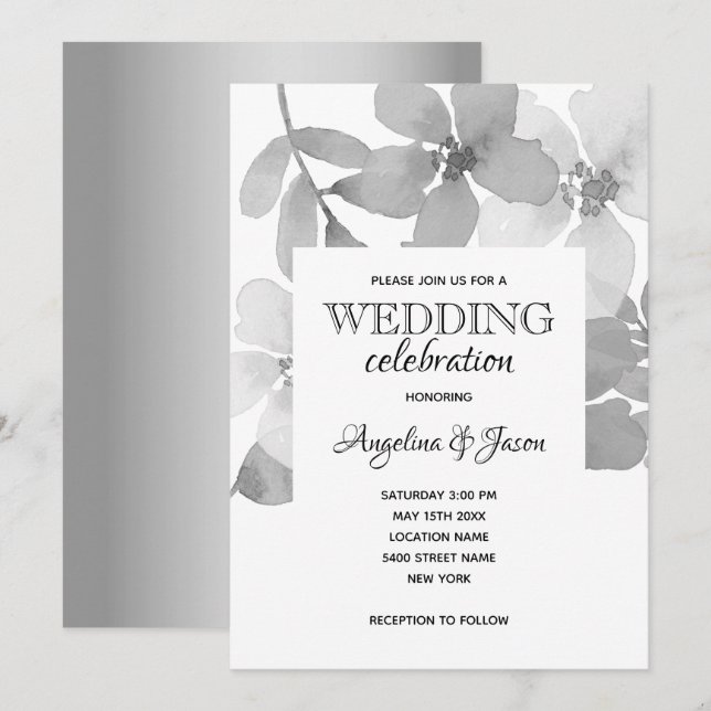 Convites Casamento Cinza Elegante (Frente/Verso)