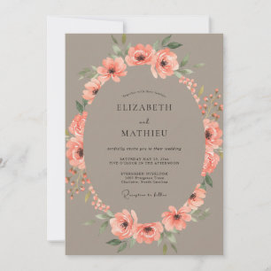 Convites Casamento Cinza Eucalipto Ranunculus Coral Bege