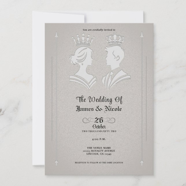 Convites Casamento Cinza Moderno do Rei e da Rainha Royal (Frente)