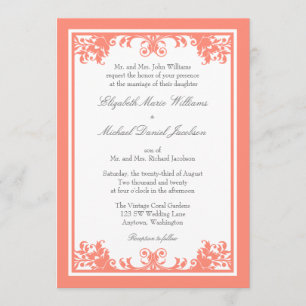 Convites Casamento cinzento coral do rolo do Flourish do
