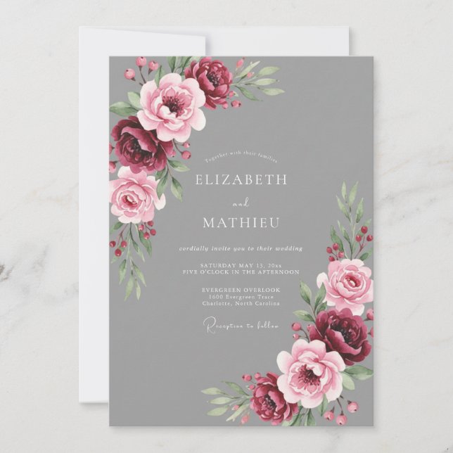 Convites Casamento Cinzento Ornamentado Outonal (Frente)