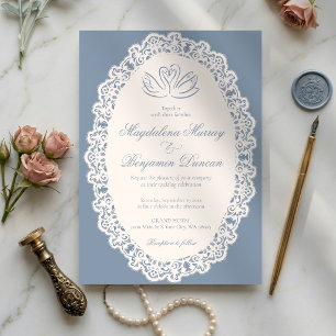 Convites Casamento Cisne Azul Poeirento Elegante Renda Marf
