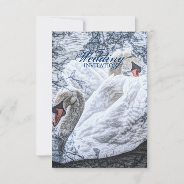 Convites casamento cisne branco lago inverno romântico (Frente)