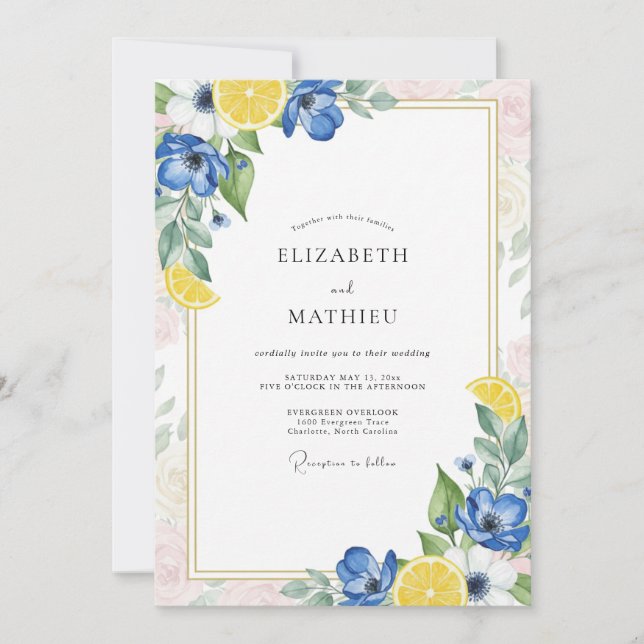 Convites Casamento Cítrico de Limão Real Eucalipto (Frente)