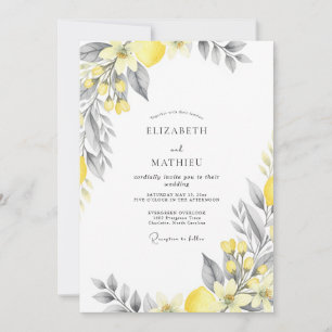 Convites Casamento Citrino Zesty Cinza Amarelo