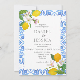 Convites Casamento Citrus Mediterranean BlueTiles Lemon Itá