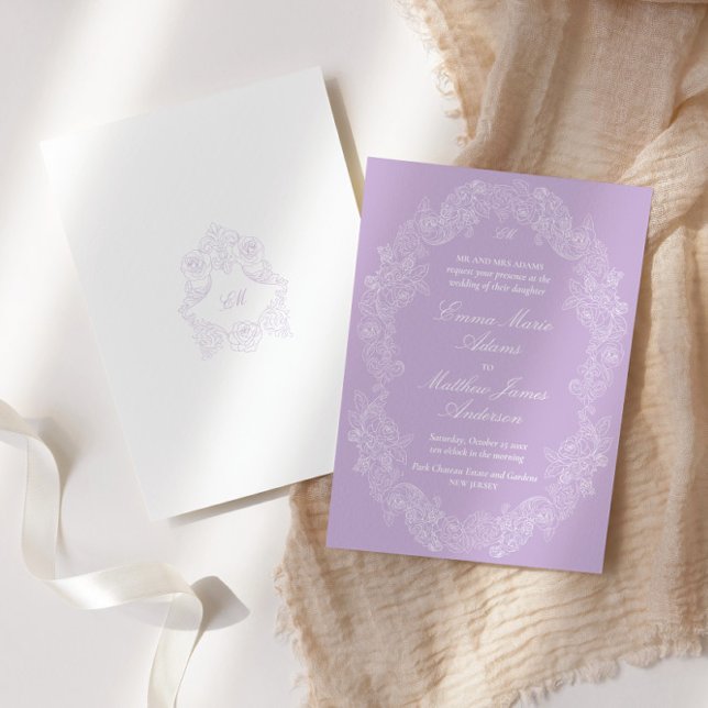 Convites Casamento Clássico Antigo Vitoriano Violeta Regênc (Criador carregado)