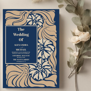 Convites Casamento Clássico Azul Art Nouveau