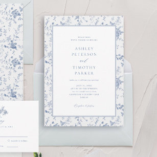 Convites Casamento Clássico Azul-Branco Vitoriano