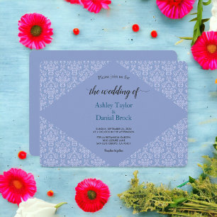 Convites Casamento Clássico Azul com Marinho Damask Ornamen