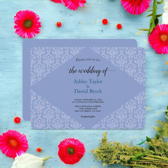 Convites Casamento Clássico Azul com Marinho Damask Ornamen (Criador carregado)