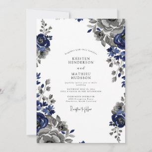 Convites Casamento Clássico Azul Marinho Regal