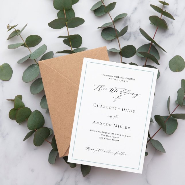 Convites Casamento clássico azul-poeirento branco (Criador carregado)