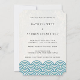 Convites Casamento Clássico Azul/Verde + Praia Branca
