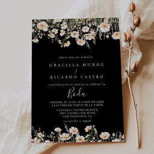 Convites Casamento Clássico Blush Wildflower Black Espanhol