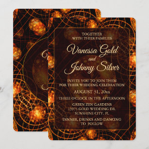 Convites Casamento Clássico Boho Moderno Dourado #901
