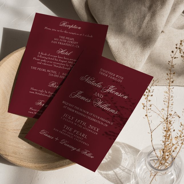 Convites Casamento Clássico Borgonha Dinheiro Antigo Tudo e (Criador carregado)