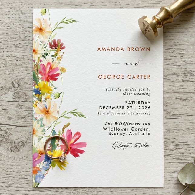 Convites Casamento Clássico Botânico de Flores Silvestres d (Criador carregado)