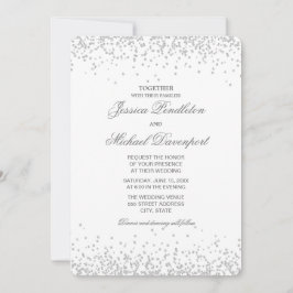 Convites Casamento Clássico Brilho Prata Branco Elegante