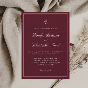 Convites Casamento Clássico Burgundy Elegante