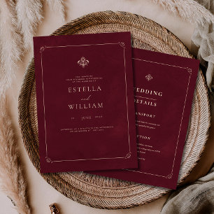 Convites Casamento Clássico Burgundy Luxuoso e Antiga Fortu