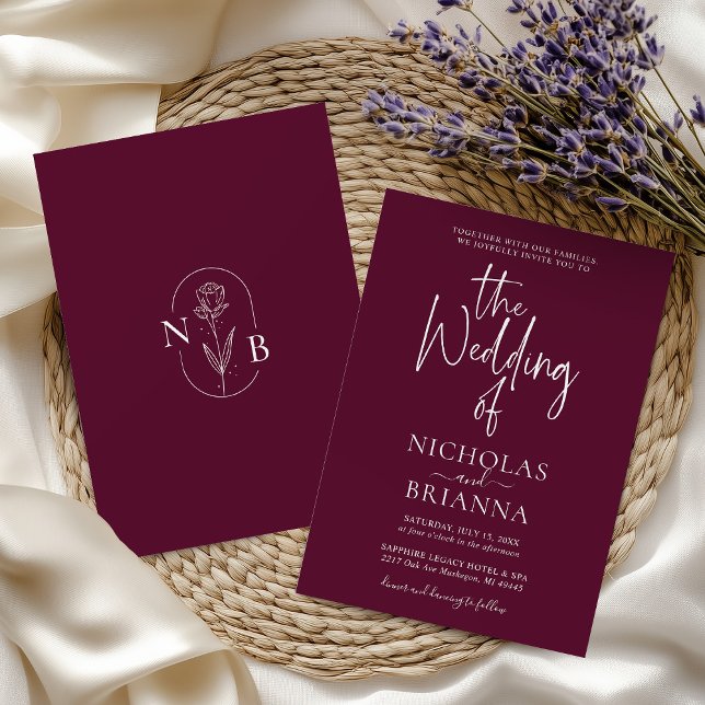 Convites Casamento Clássico Burgundy Minimalista Moderno (Criador carregado)