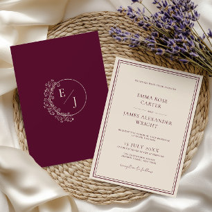 Convites Casamento Clássico Burgundy Old Money